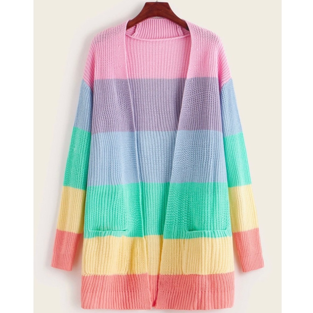 Pastel Rainbow Striped Cardigan
